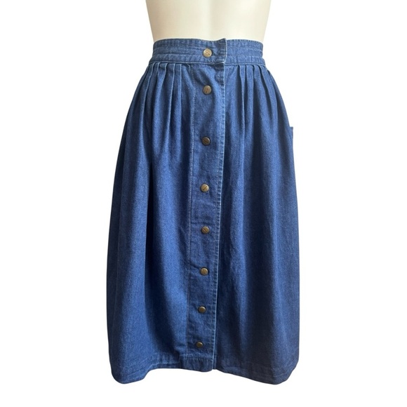 Vintage 1980 GABRIELLA Blue Denim Skirt Pleated Button-Front Women’s Size 10 - Picture 1 of 9
